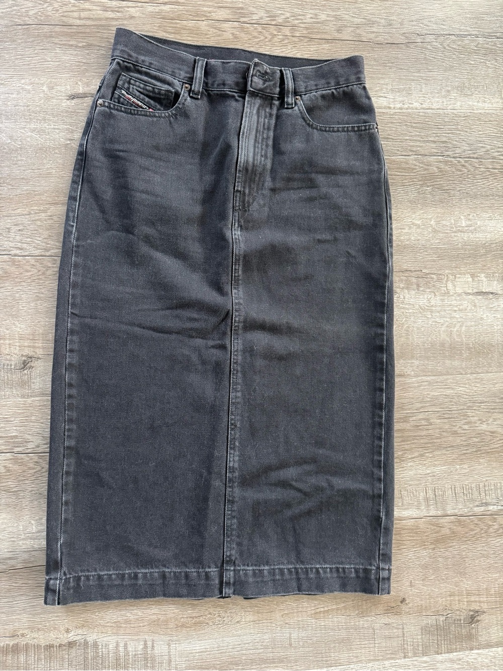 Diesel Industry Washed Black Denim Midi Pencil Skirt Size 27 Y2K Cotton